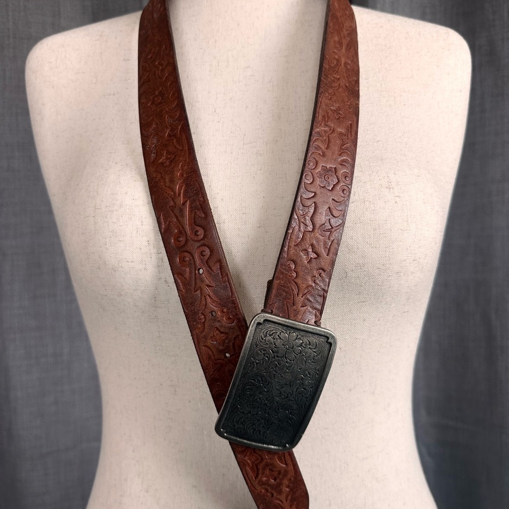 Fossil Brown Western Embossed Leather Belt